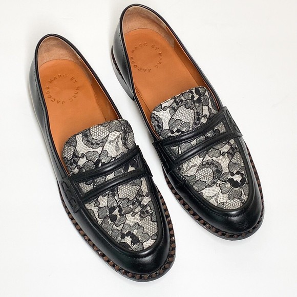 Marc By Marc Jacobs London Calling Lace Loafers 38.5 US 8.5 Black Leather - Picture 1 of 6